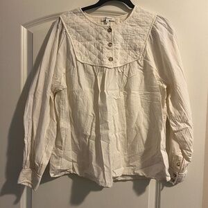 large Madewell Cream Cotton Quilted Henley Blouse Top